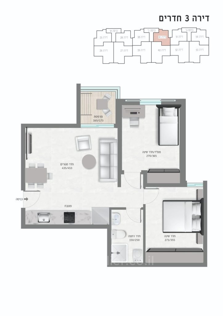 Apartamento 3 cômodos Ashdod Alef 15-IBL-2945