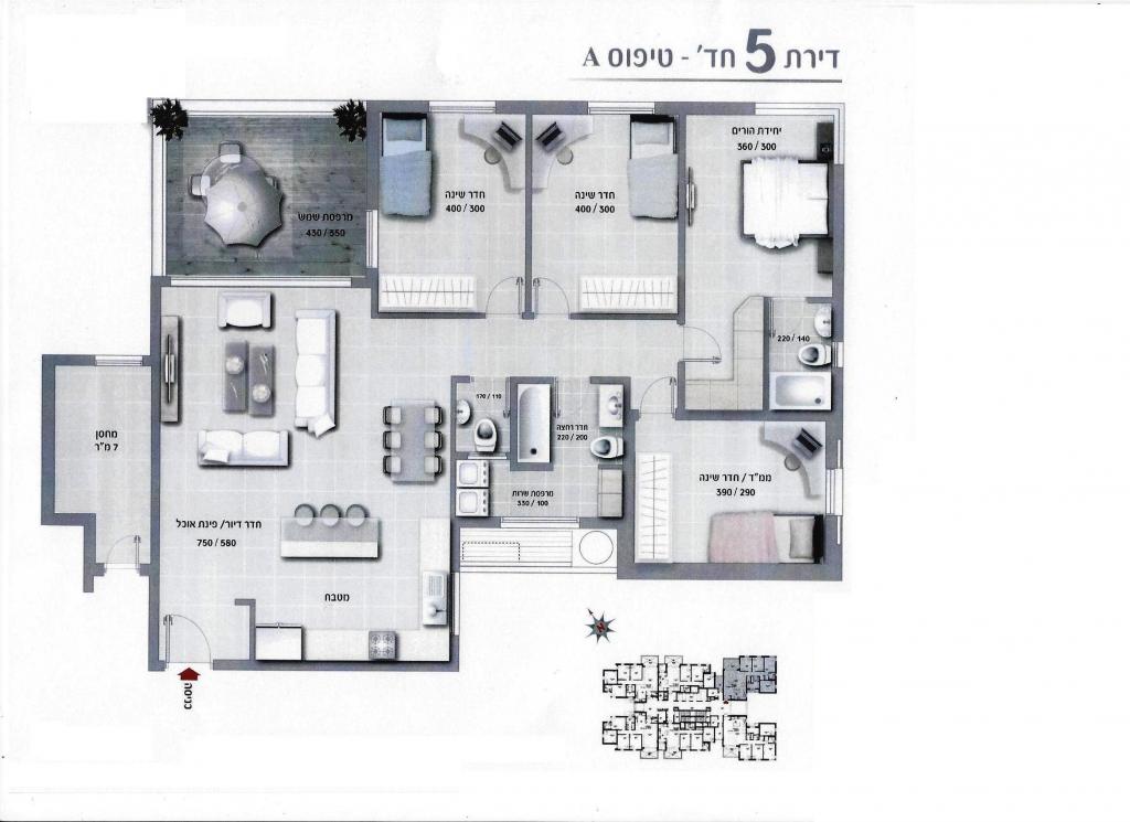 Apartamento 5 cômodos Ashdod He 210-IBL-1637