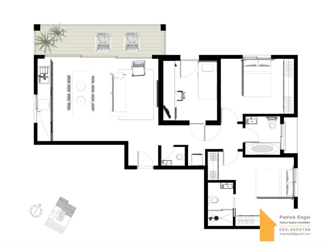 Apartamento 4 cômodos Tel Aviv Centro da cidade 232-IBL-3837