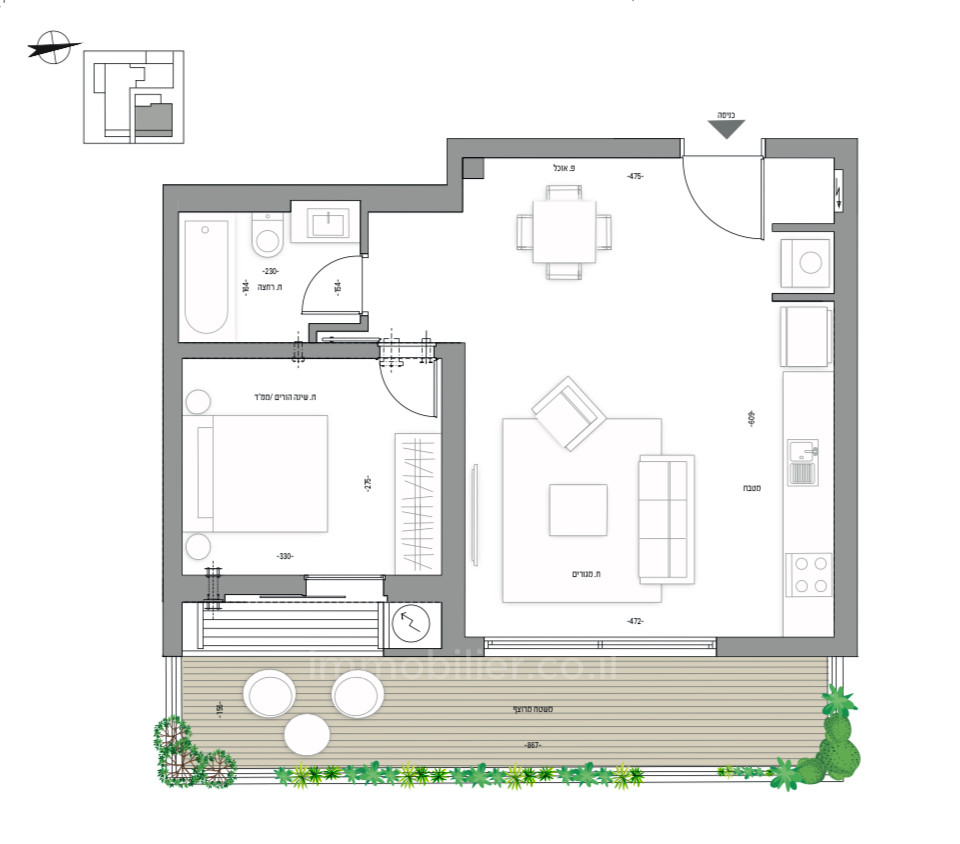 Apartamento 2 cômodos Tel Aviv Centro da cidade 291-IBL-775