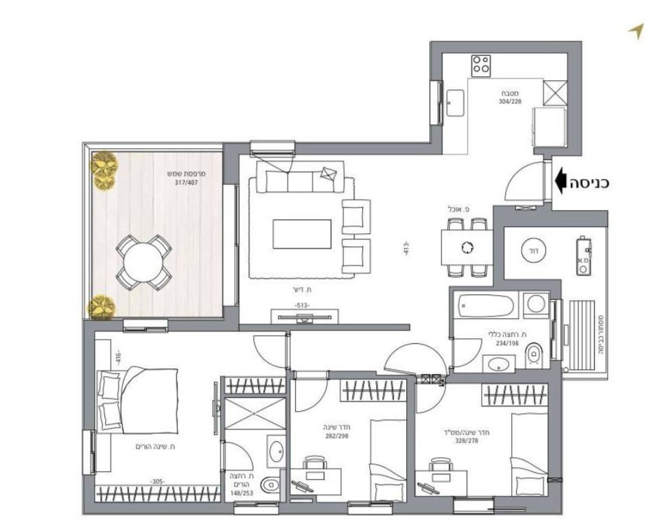Apartamento 4 cômodos Netanya Mar 342-IBL-6177