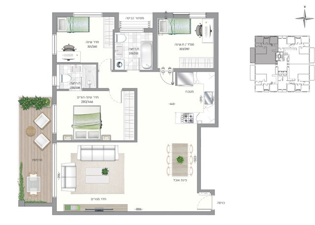 Apartamento 4 cômodos Herzliya Centro da cidade 342-IBL-6358