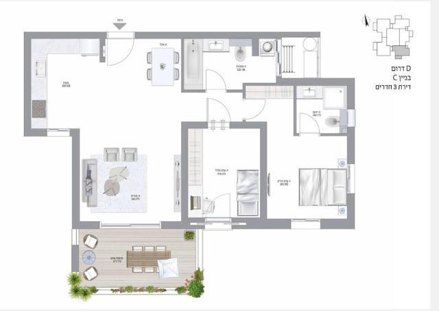 Apartamento 3 cômodos Netanya Mar 342-IBL-6383