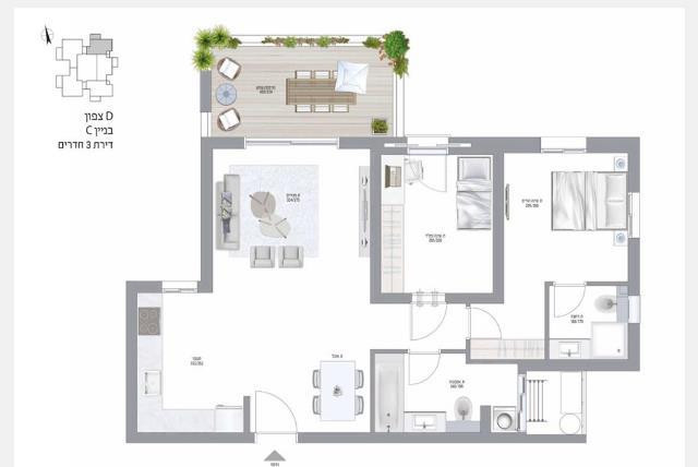 Apartamento 3 cômodos Netanya Mar 342-IBL-6383