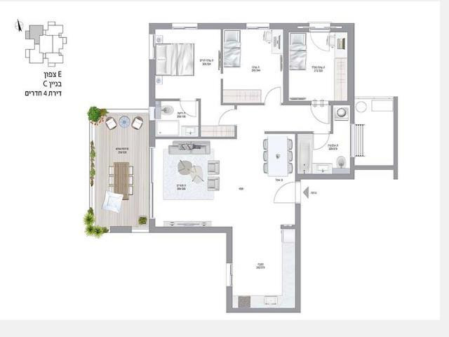 Apartamento 3 cômodos Netanya Mar 342-IBL-6383