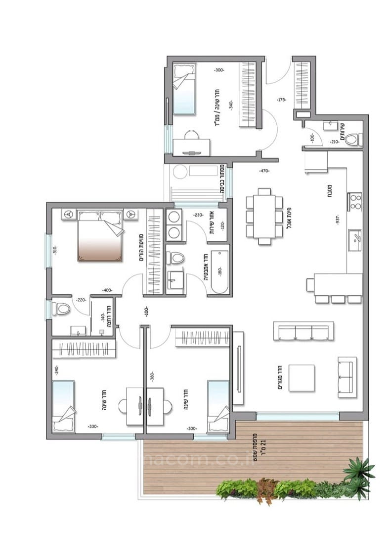 Apartamento 4 cômodos Netanya Centro da cidade 342-IBL-6559