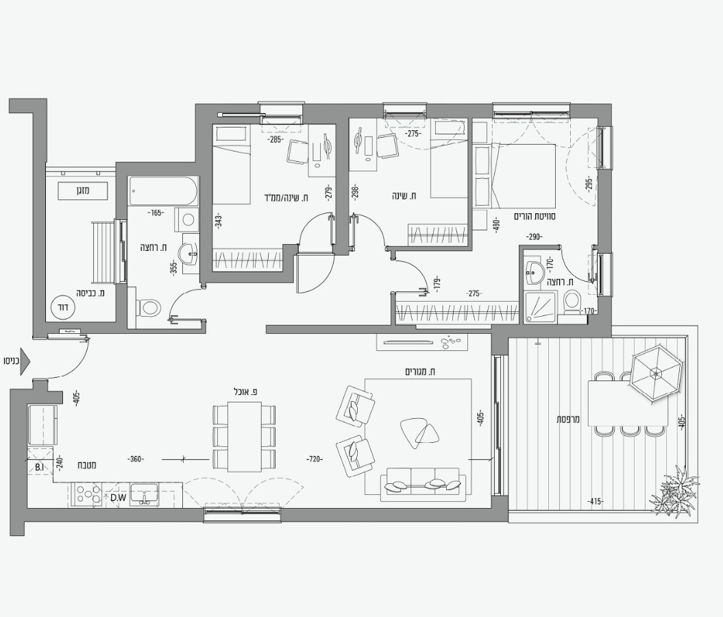 Apartamento 3 cômodos Netanya Mar 342-IBL-6563