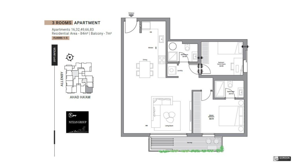 Apartamento 3 cômodos Tel Aviv Lev Tel-Aviv 357-IBL-1391