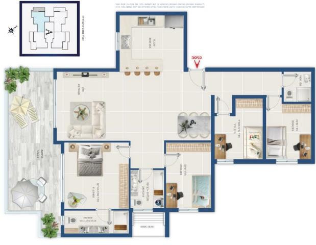 Apartamento 5 cômodos Ashdod Marina 511-IBL-1683
