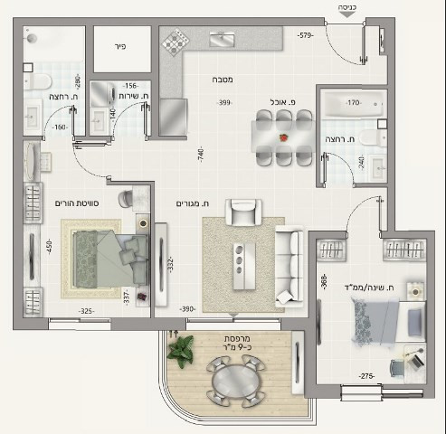 Apartamento 3 cômodos Ashdod Alef 511-IBL-1821