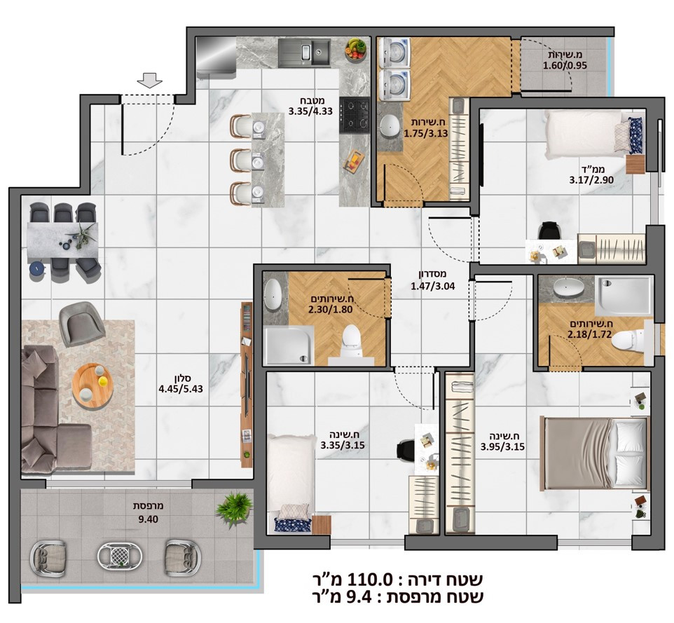 Apartamento 2 cômodos Eilat Eilat 511-IBL-1823