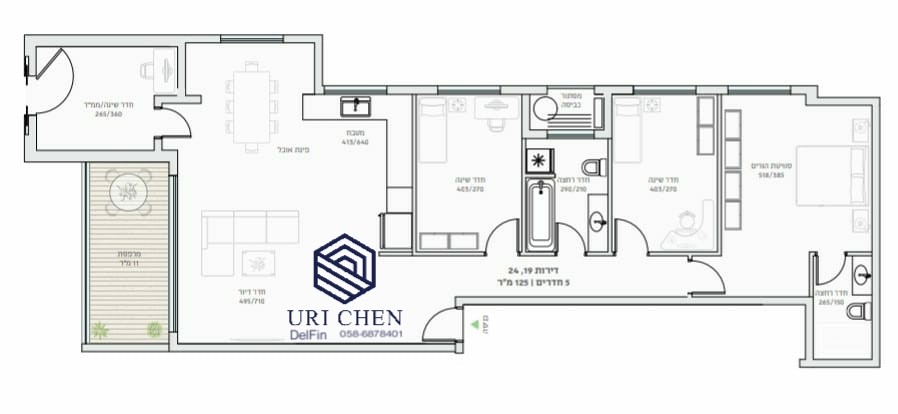 Apartamento 5 cômodos Raanana Próximo de Ariel 514-IBL-3