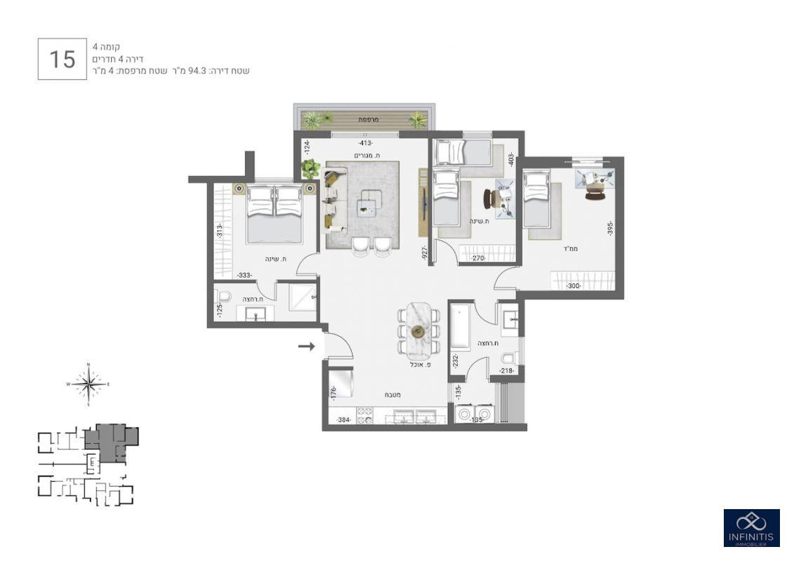 Apartamento 4 cômodos Bat yam Bat yam 527-IBL-110