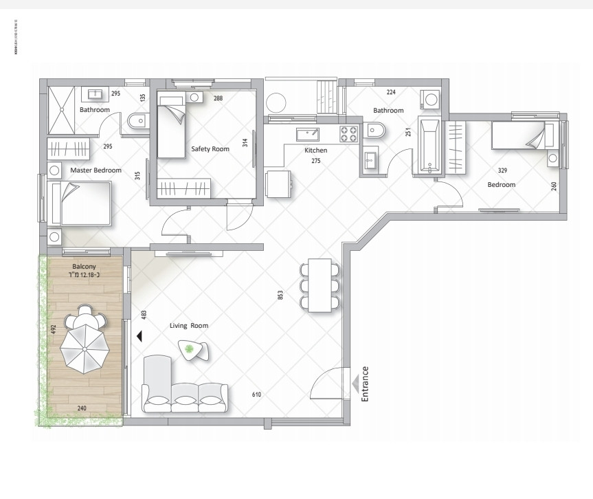  4 cômodos Raanana Perto do centro 598-IBL-1
