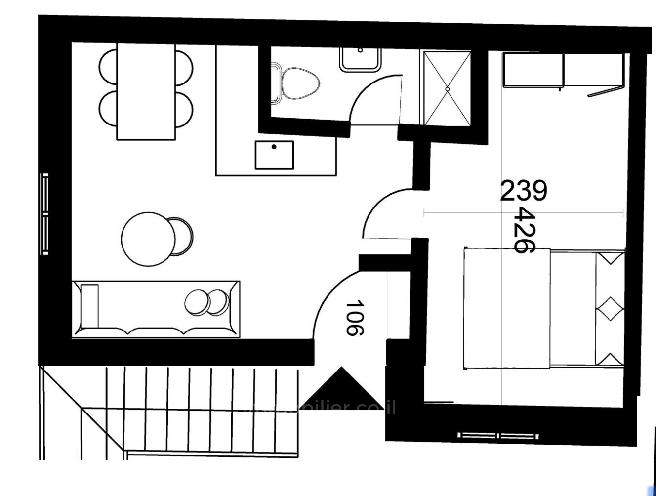 Apartamento 2 cômodos Jerusalém Centro da cidade 606-IBL-32