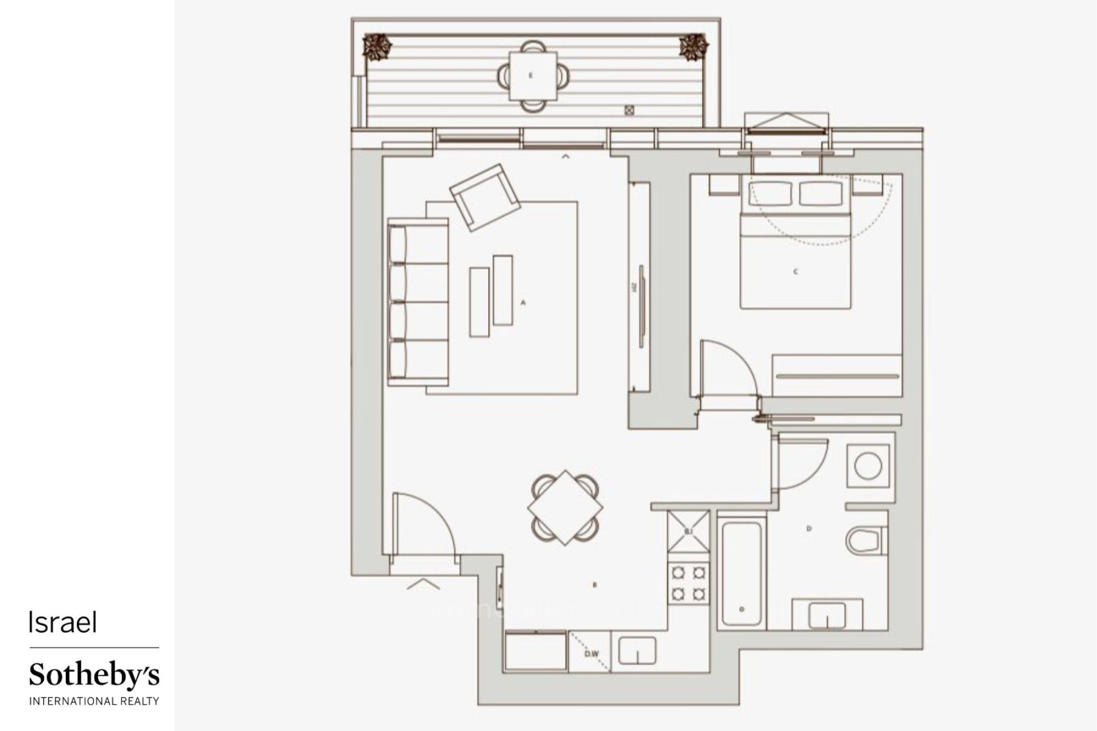 Apartamento 2 cômodos Tel Aviv Centro da cidade 651-IBL-55