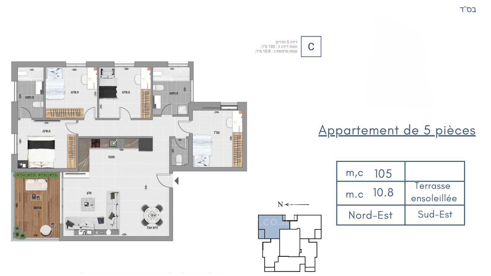 Apartamento 3 cômodos Bat yam Yoseftal 828-IBL-151