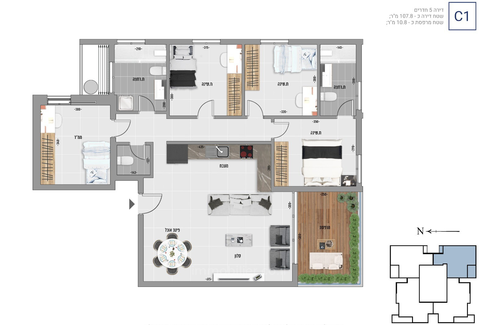 Apartamento 3 cômodos Bat yam Yoseftal 828-IBL-152