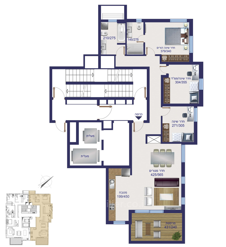 Apartamento 4 cômodos Netanya Kikar 854-IBL-8